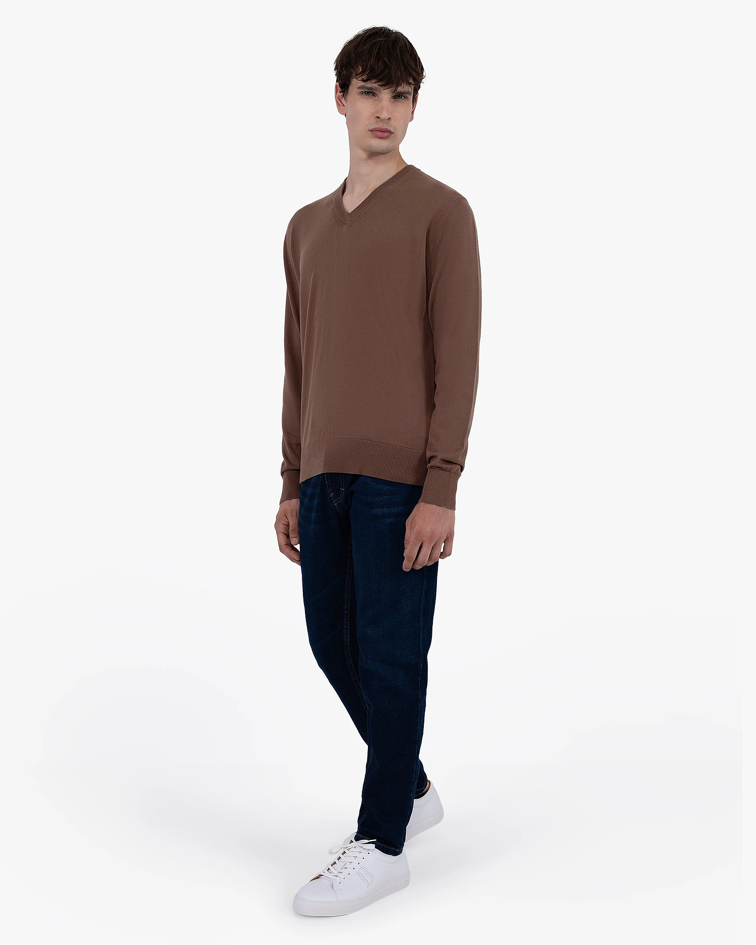 Men's Giza V-Neck Sweater - Brown Cotone