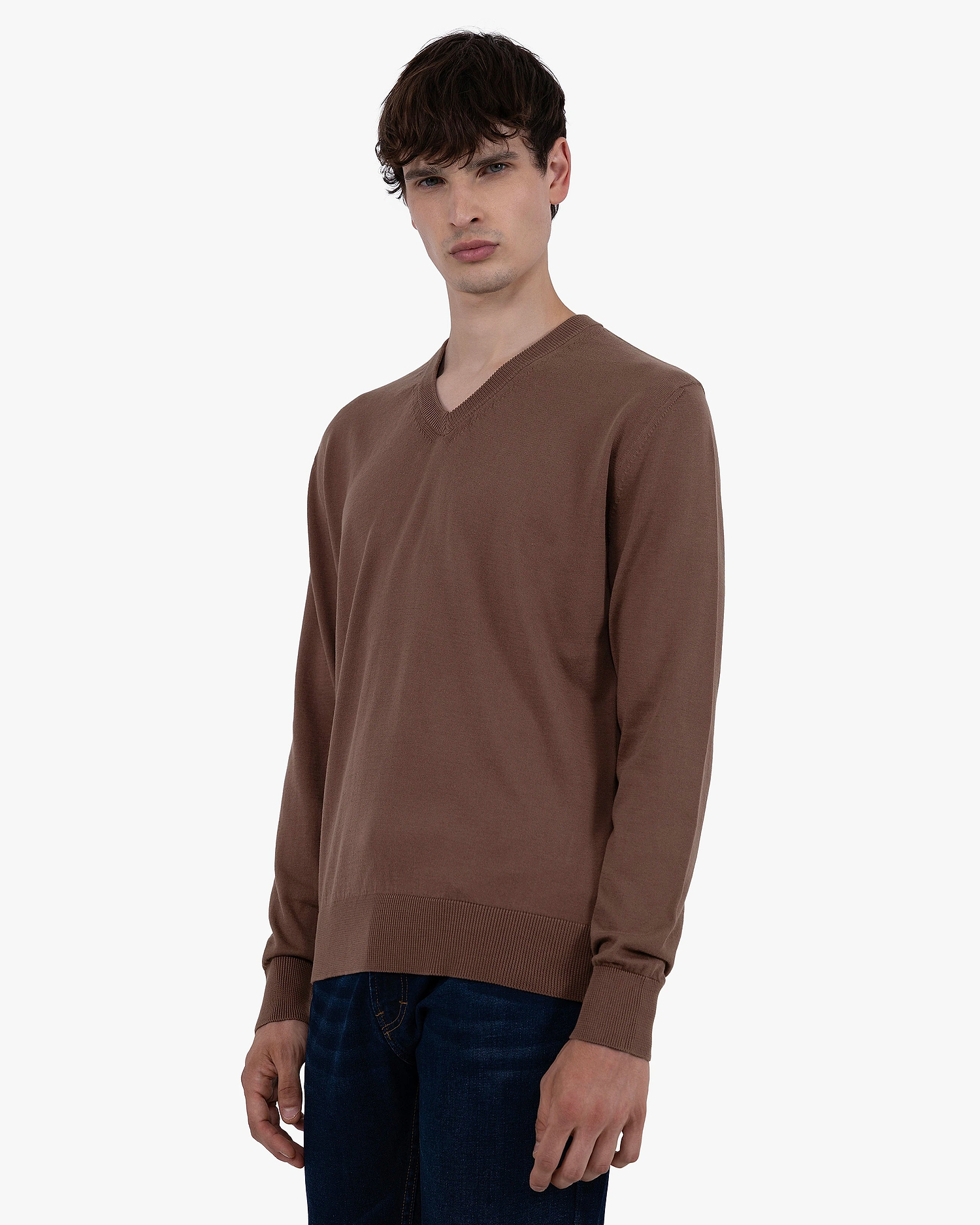 Men's Giza V-Neck Sweater - Brown Cotone