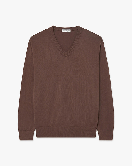 Men's Giza V-Neck Sweater - Brown Cotone