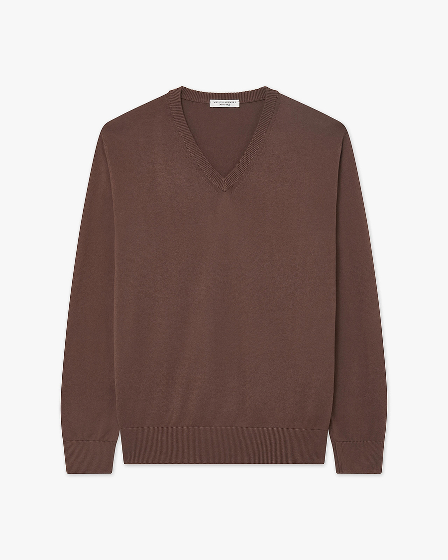 Men's Giza V-Neck Sweater - Brown Cotone