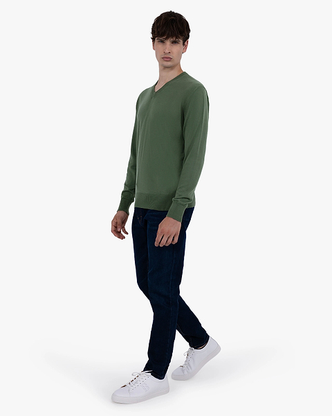 Men's Giza V-Neck Sweater - Army Green Cotone