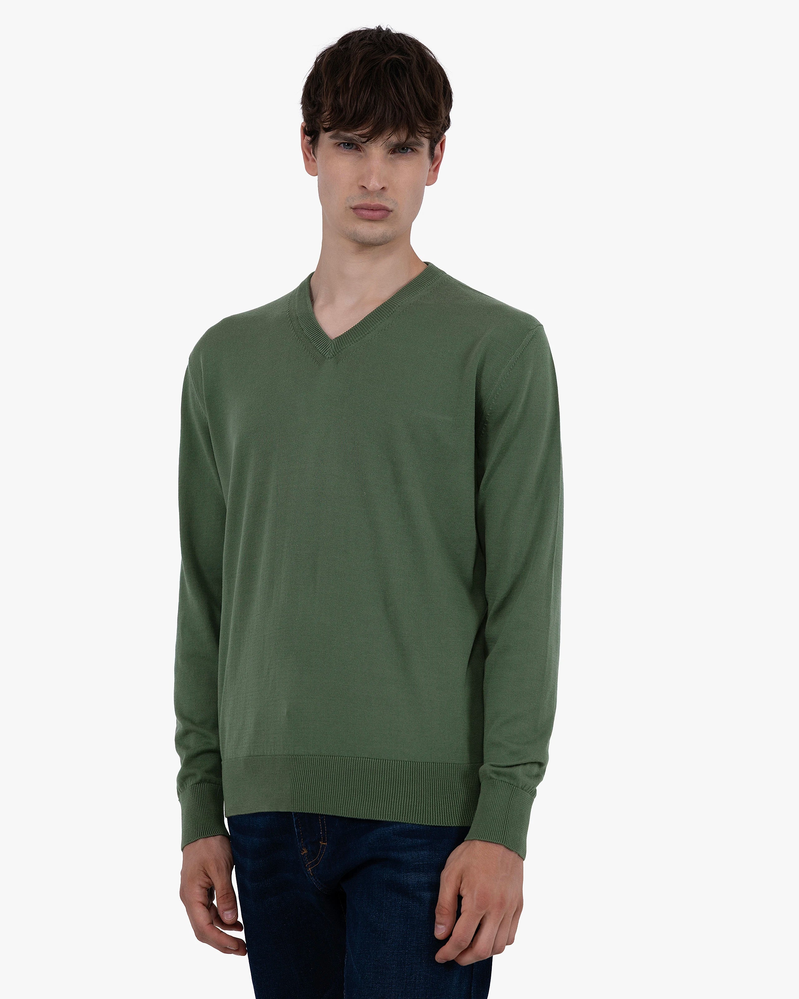 Men's Giza V-Neck Sweater - Army Green Cotone