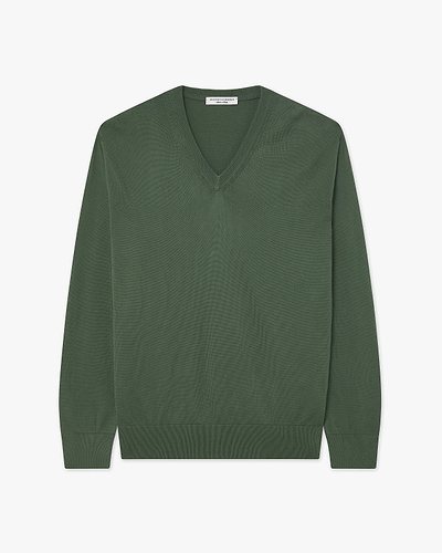 Men's Giza V-Neck Sweater - Army Green Cotone