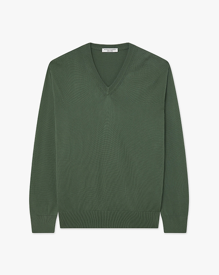 Men's Giza V-Neck Sweater - Army Green Cotone