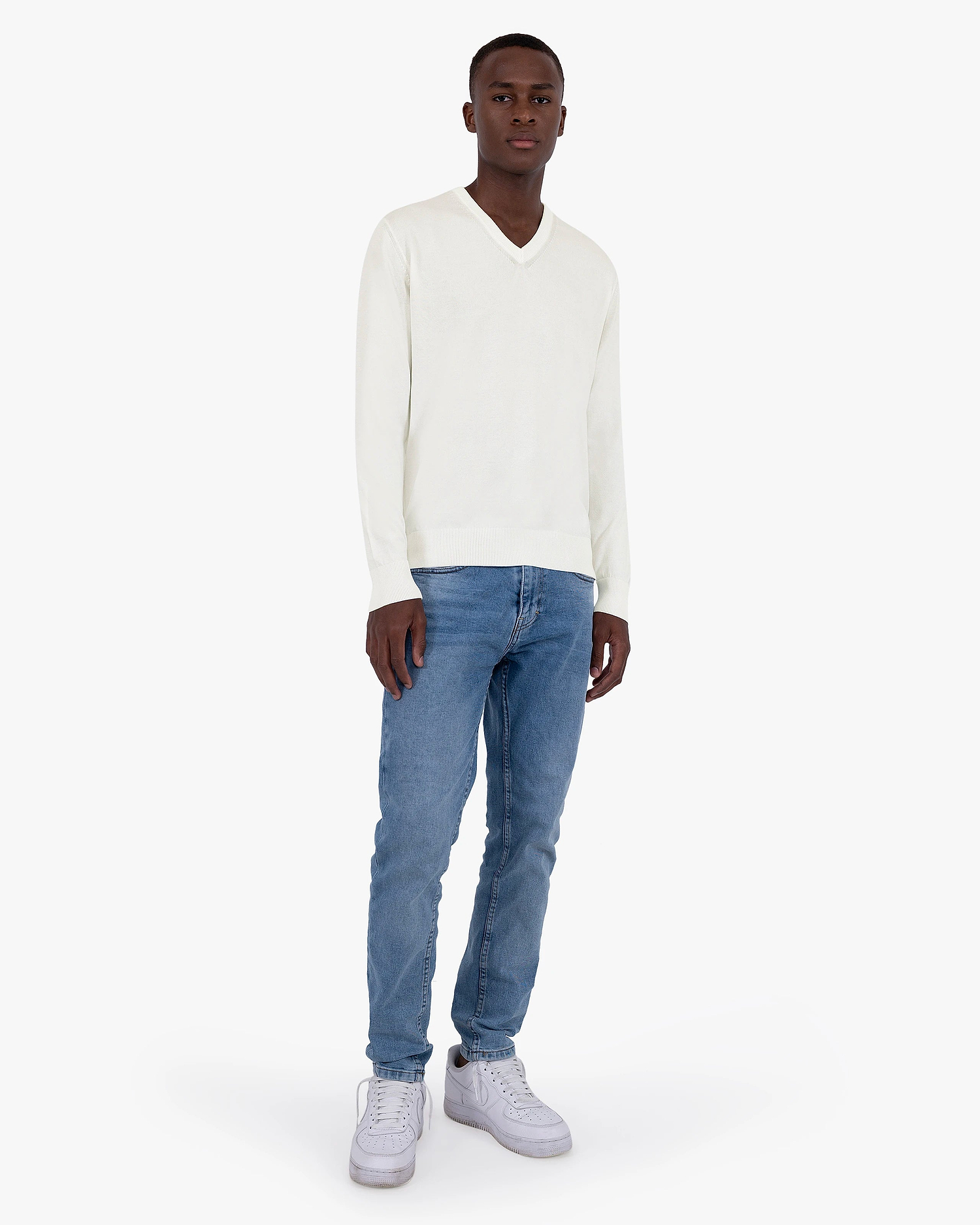 Men's Giza V-Neck Sweater - White Cotone