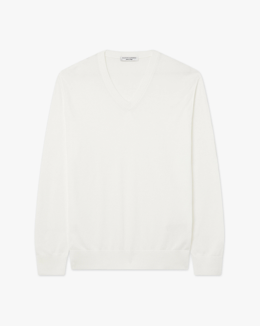 Men's Giza V-Neck Sweater - White Cotone
