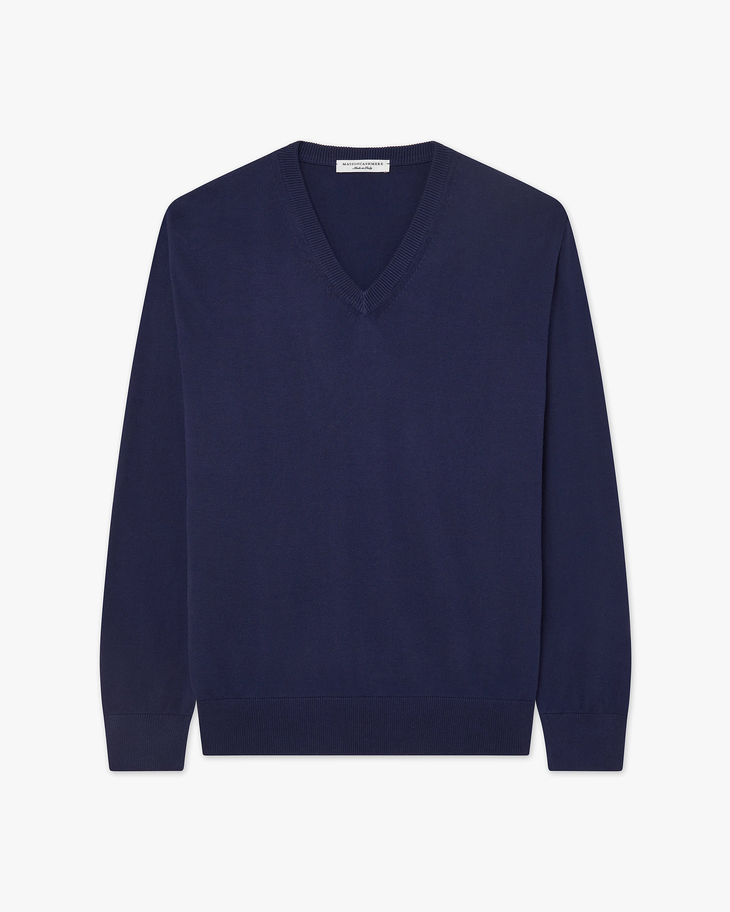 Men's Giza V-Neck Sweater - Night Blue Cotone