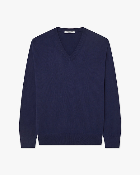 Men's Giza V-Neck Sweater - Night Blue Cotone