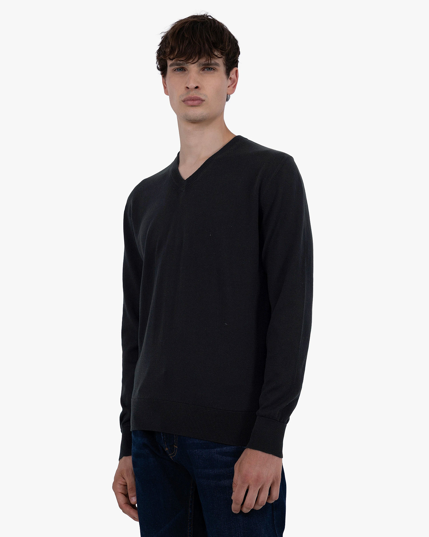 Men's Giza V-Neck Sweater - Black Cotone