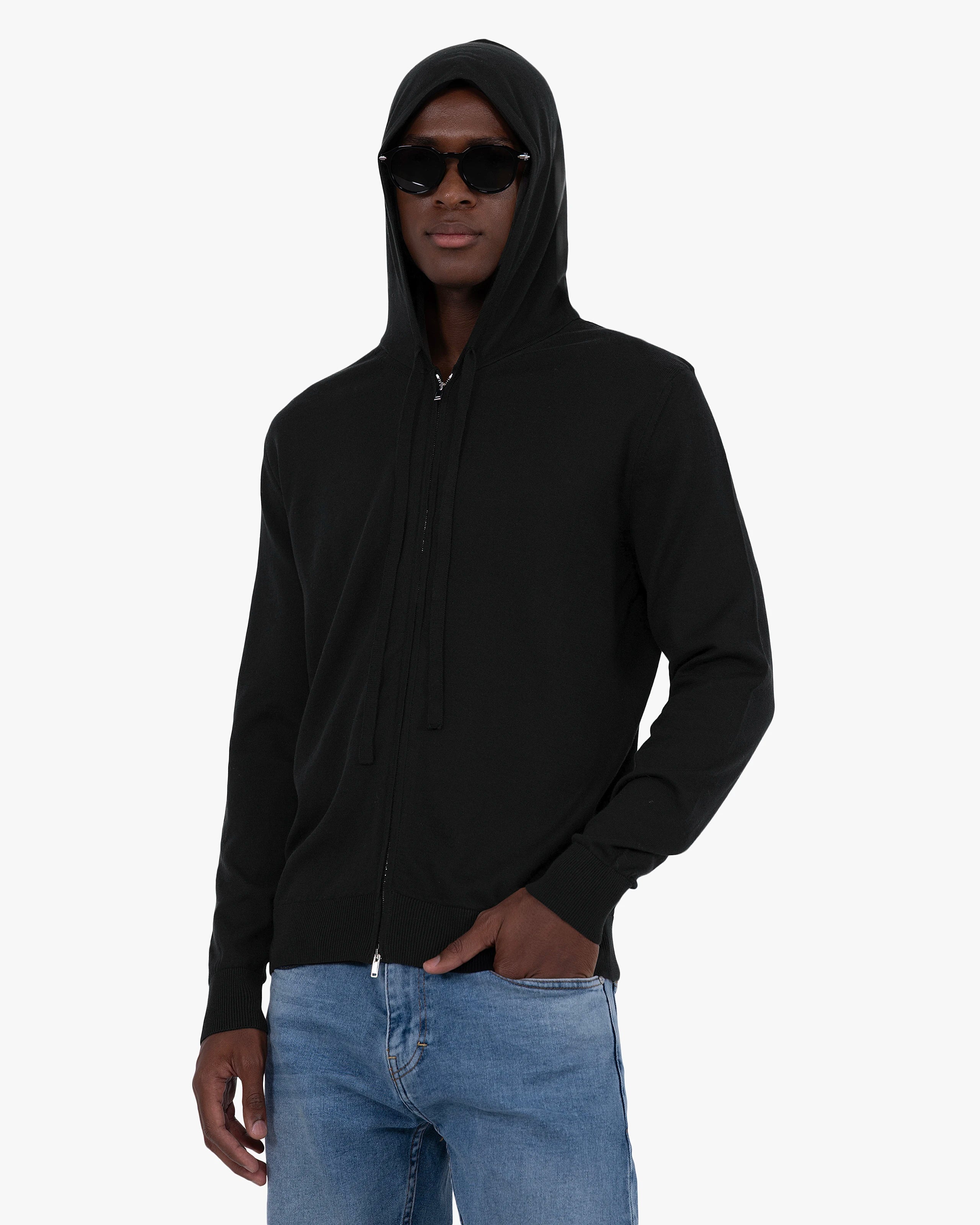 Men's Giza Cotton Hoodie - Black | MaisonCashmere