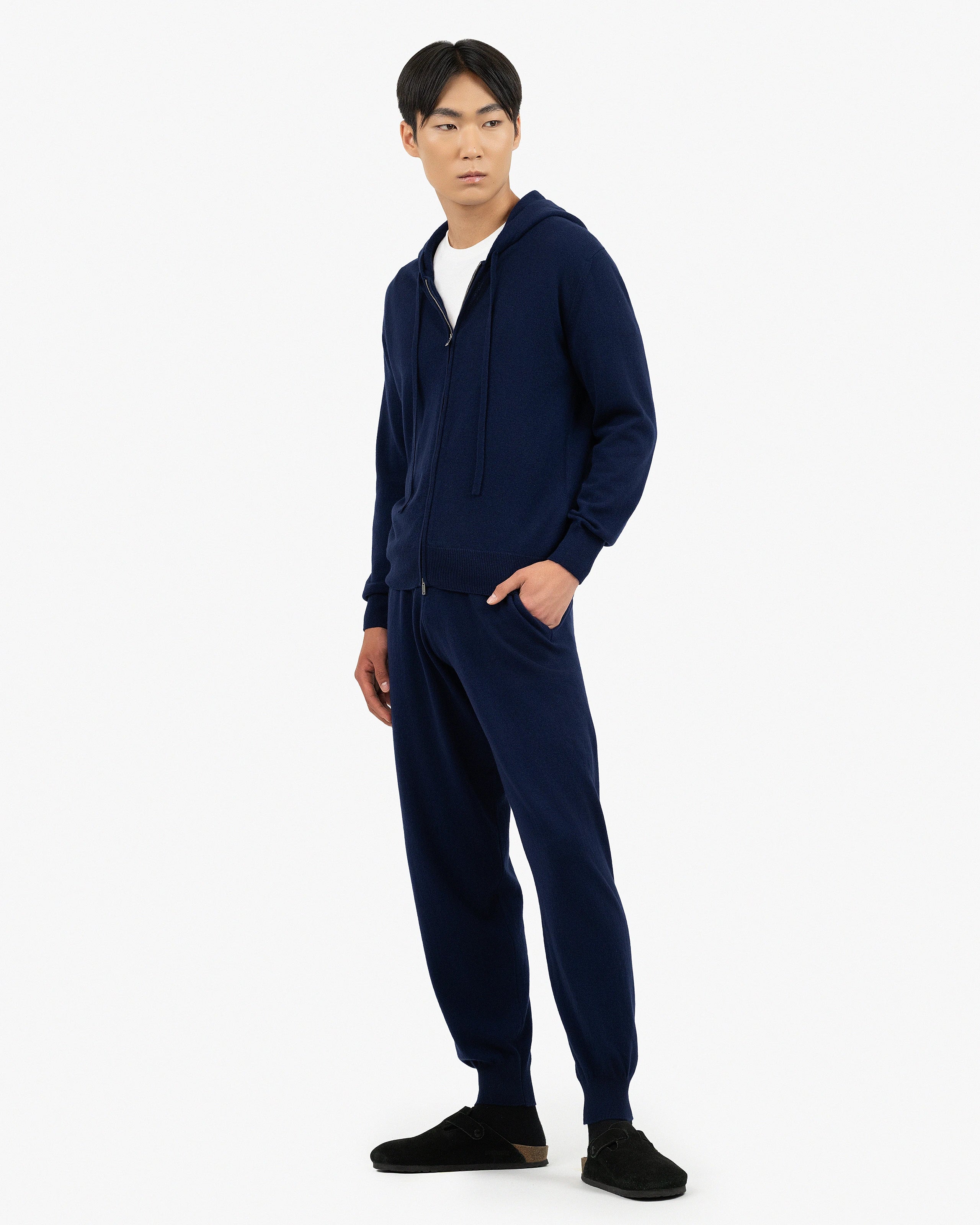 Men's Gramercy Zip Hoodie - Blue - Cashmere - Made in Italy