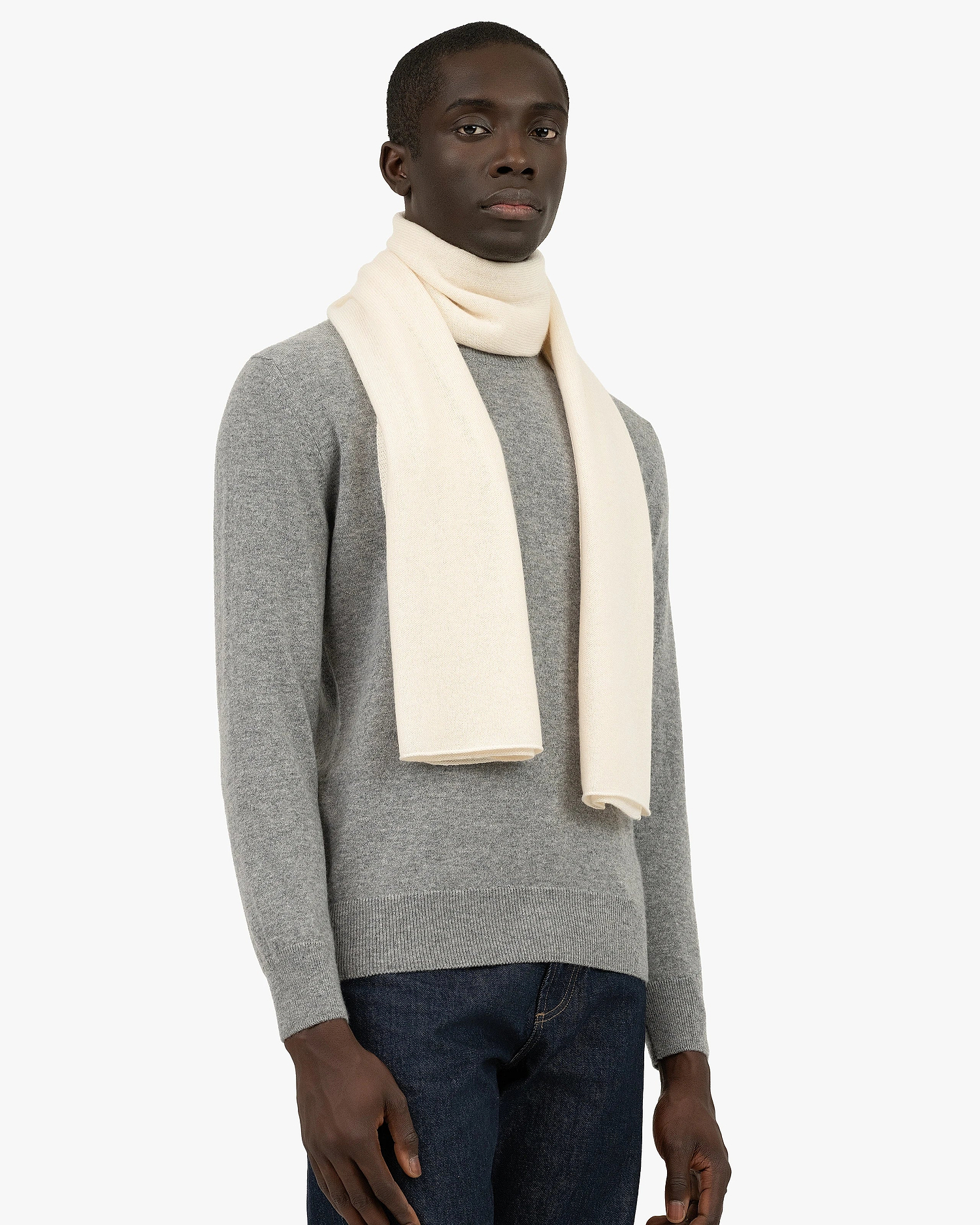 Men's Essential Maxi Scarf - White Cashmere