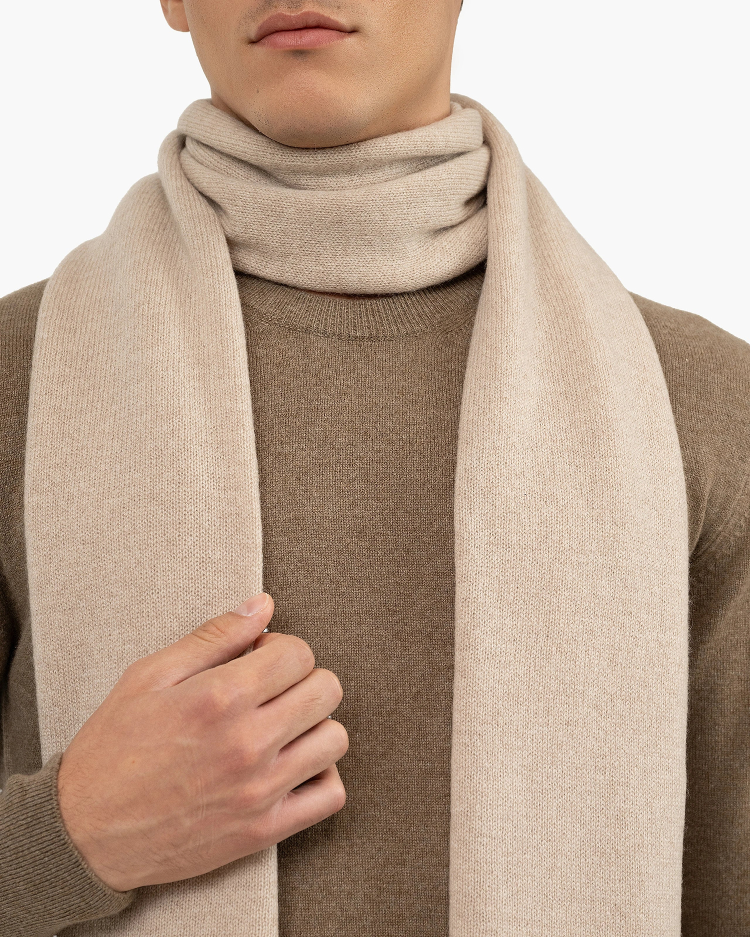 Men's Essential Maxi Scarf - Beige Cashmere