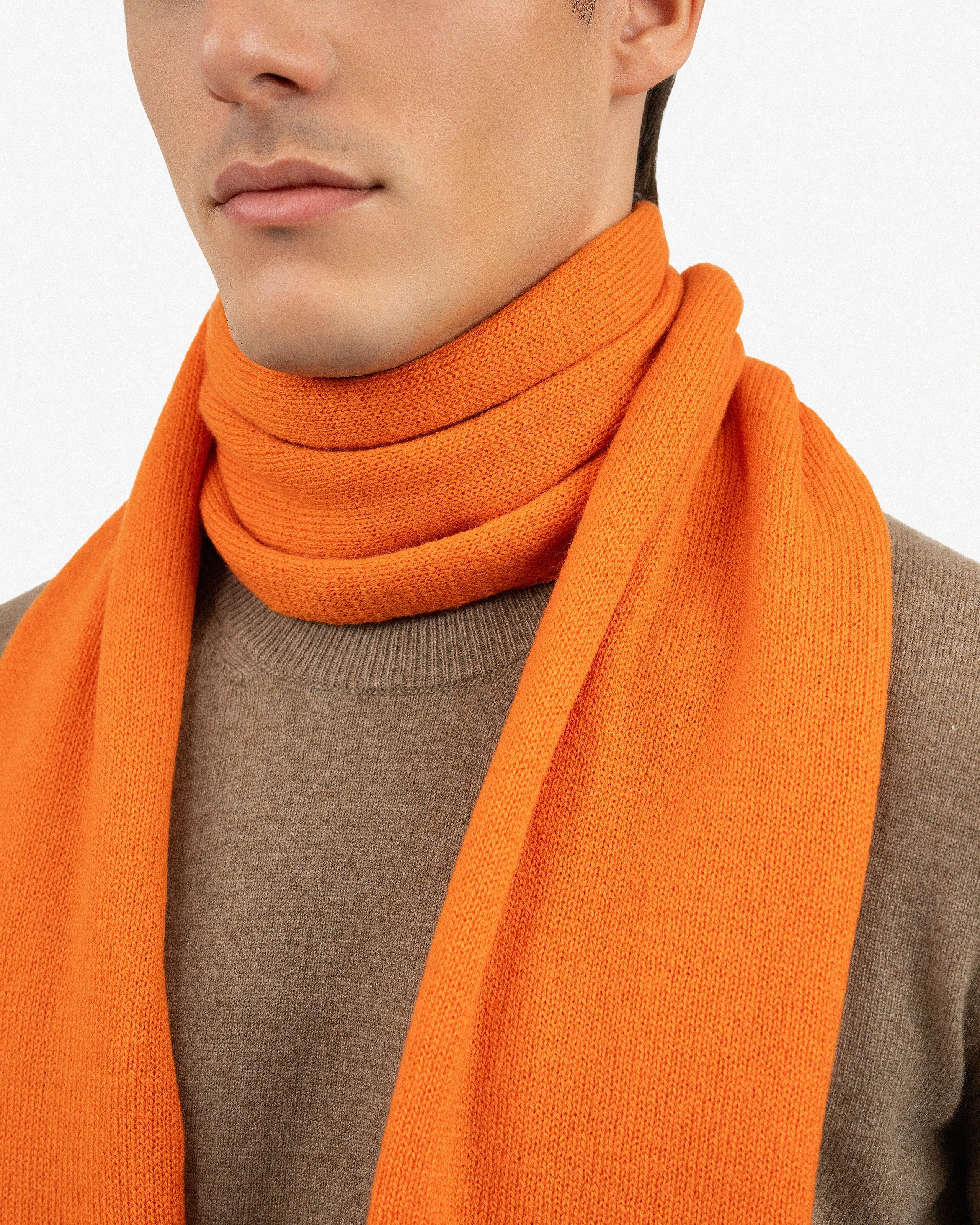 Sciarpa Invernale Uomo A Quadri Arancioni - Morbida Effetto Cashmere, Calda, Lunga 180x30 Cm, Unisex, Regalo