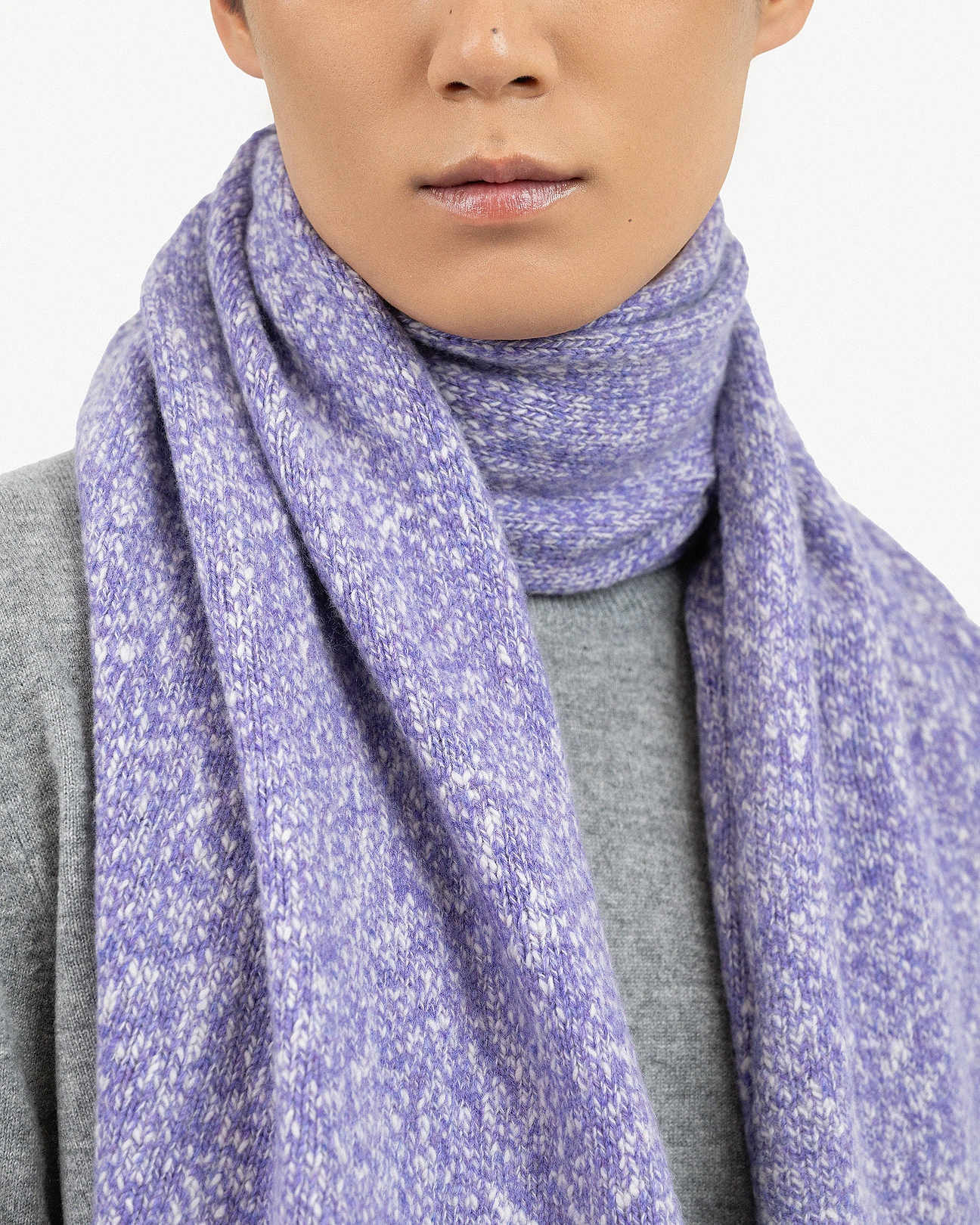 Foulard Tricoté Main Velours Lilas Et Violet - Longueur 165 Cm (65 Pouces)