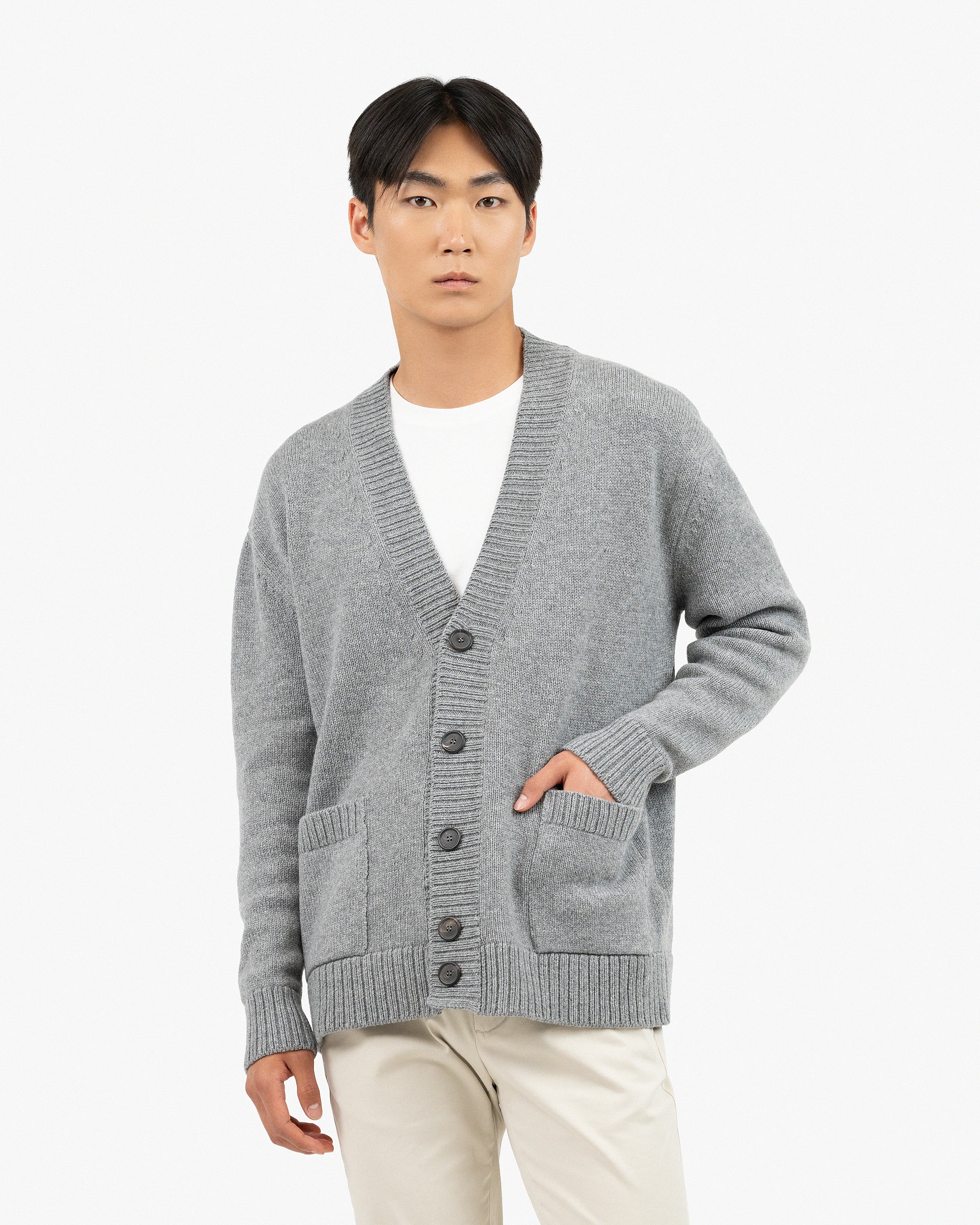 Men's Moritz Oversized Merino Cardigan - Grey | MaisonCashmere