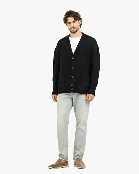 Men's Moritz Maxi Cardigan - Black Merino