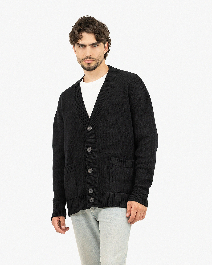 Men's Moritz Maxi Cardigan - Black Merino