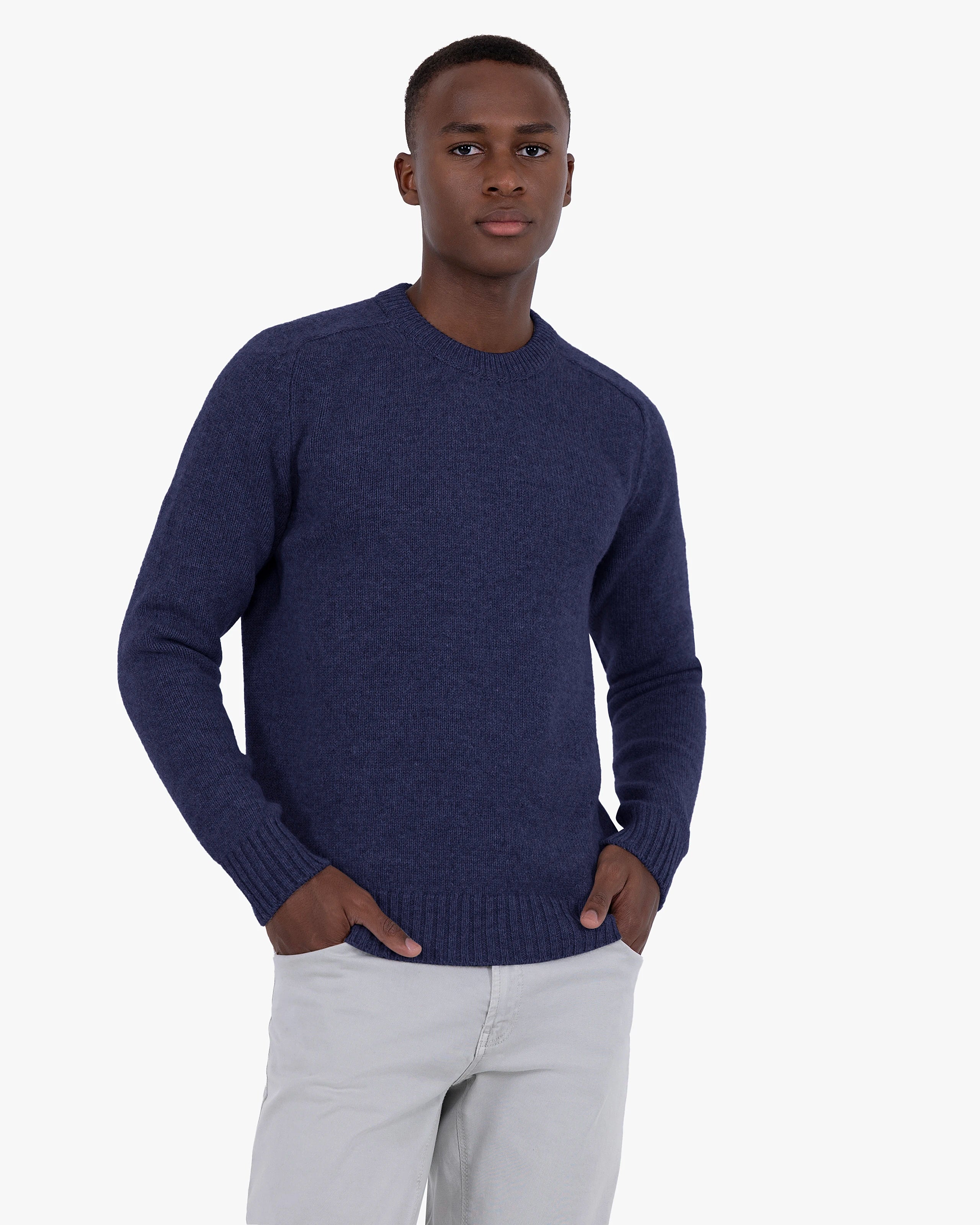 Men's Moritz Merino Crew Neck Sweater - Blue | MaisonCashmere