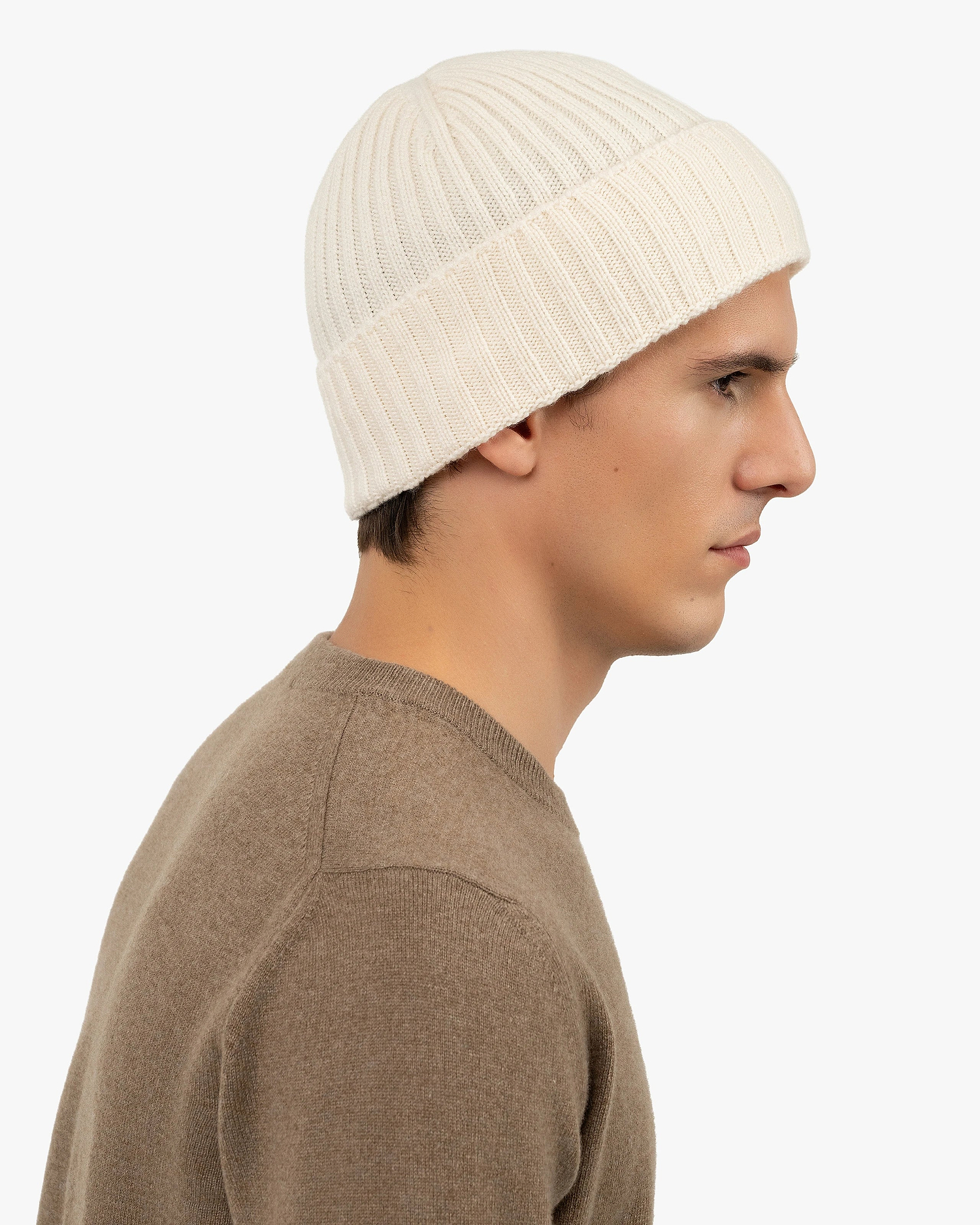 Men's Ribbed Hat - White Cashmere