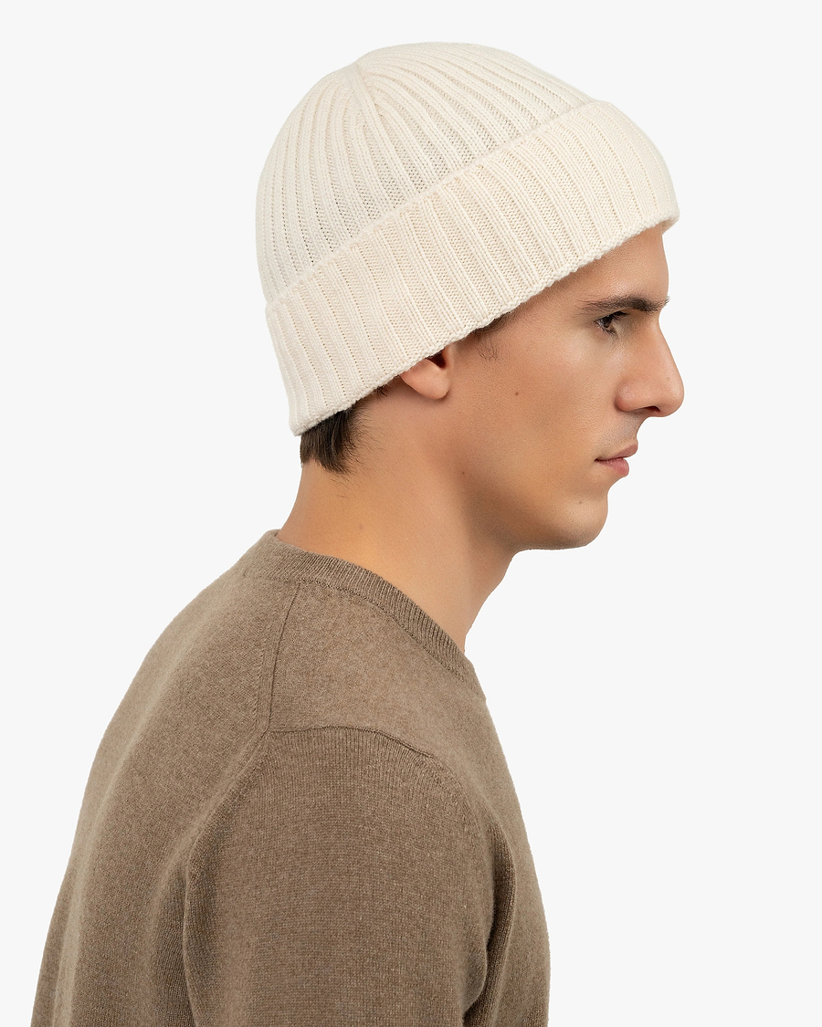 Men's Ribbed Hat - White Cashmere