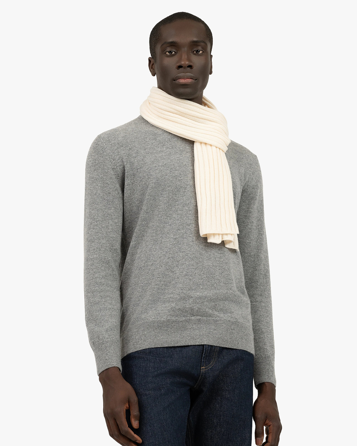 Men's Ribbed Scarf - White Cashmere