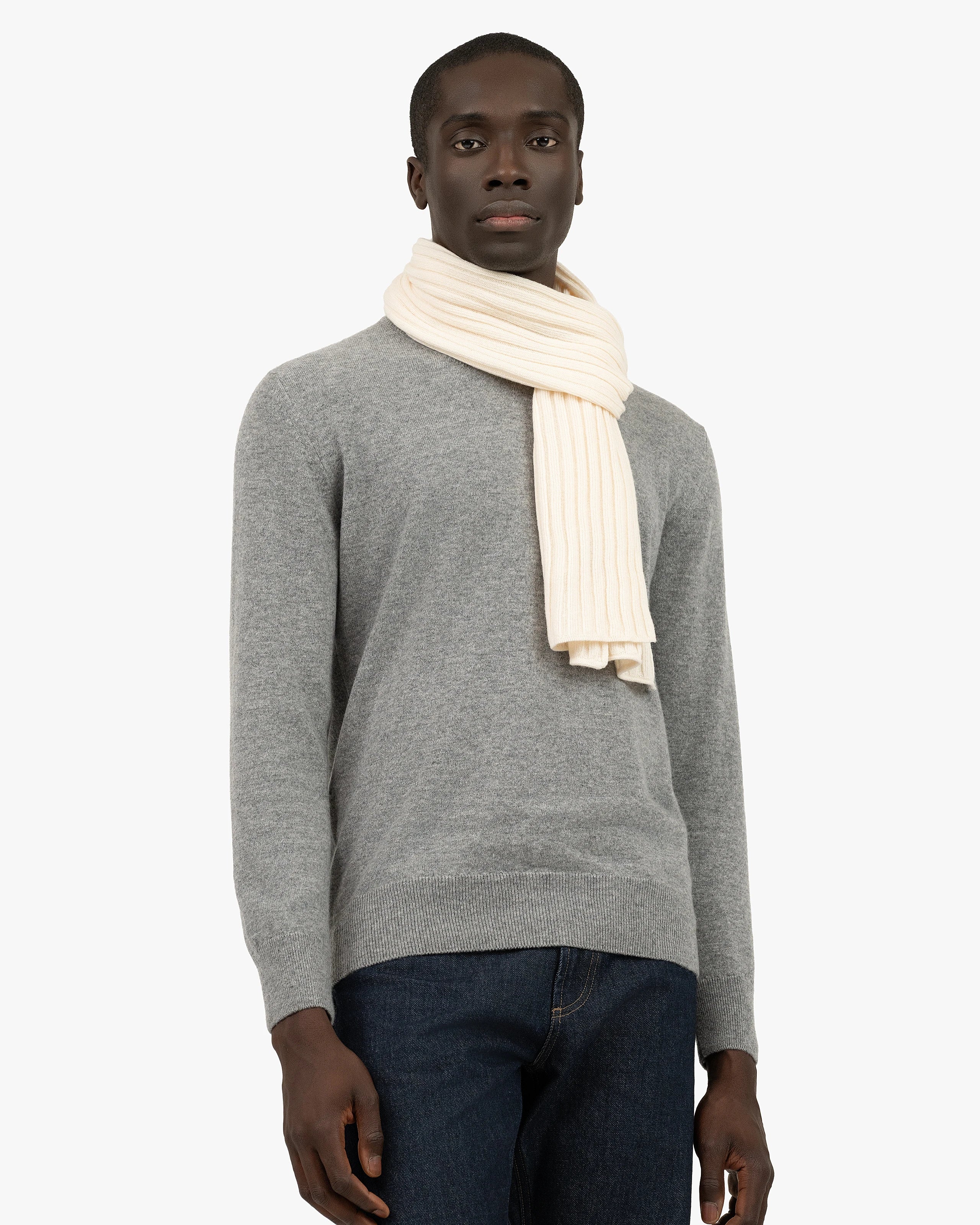 Men's Ribbed Scarf - White Cashmere