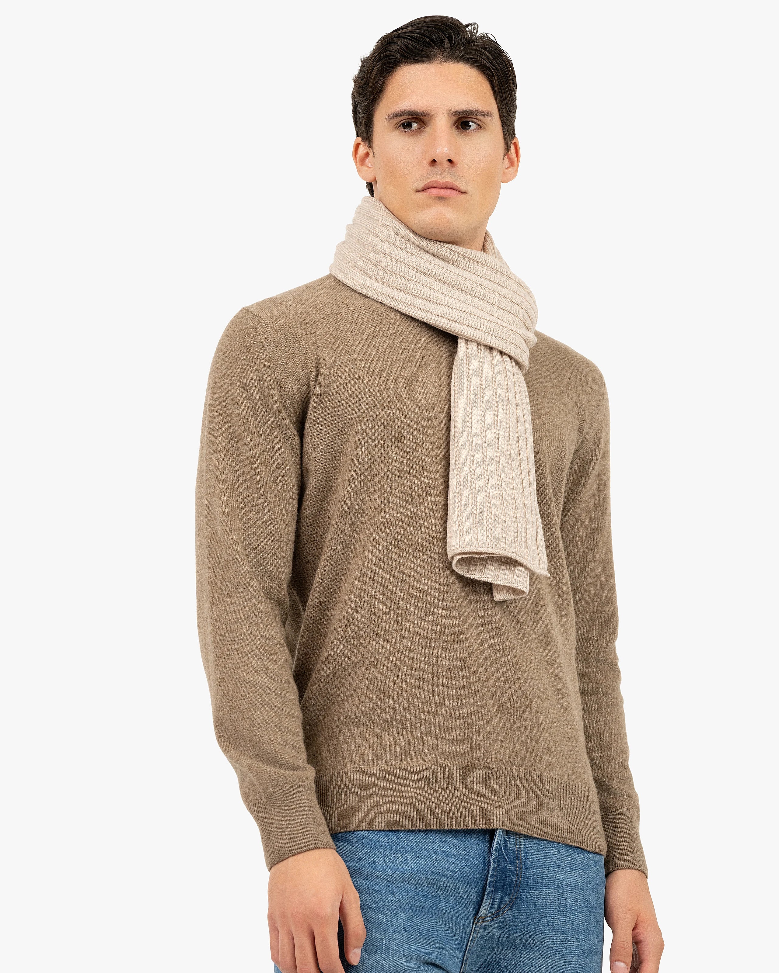 Men's Ribbed Scarf - Beige Cashmere