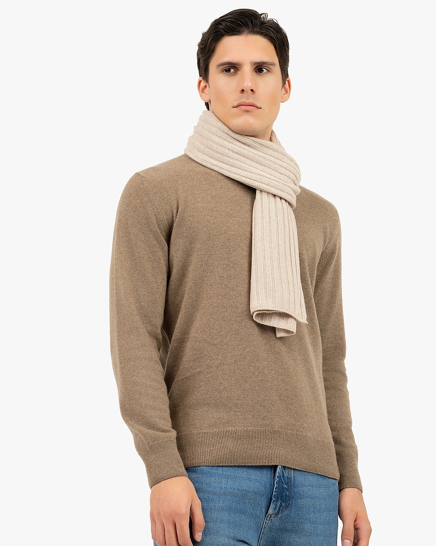 Men's Ribbed Scarf - Beige Cashmere