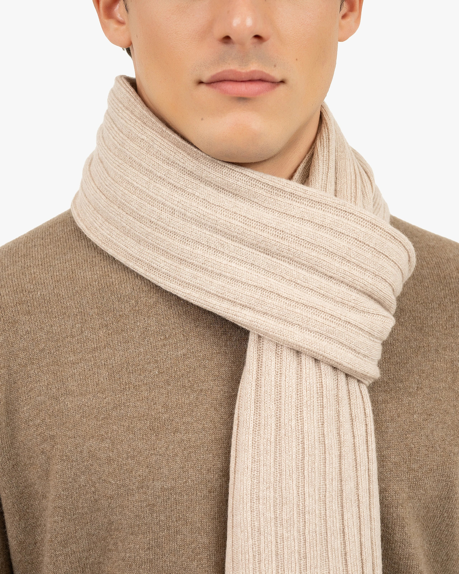 Men's Ribbed Scarf - Beige Cashmere