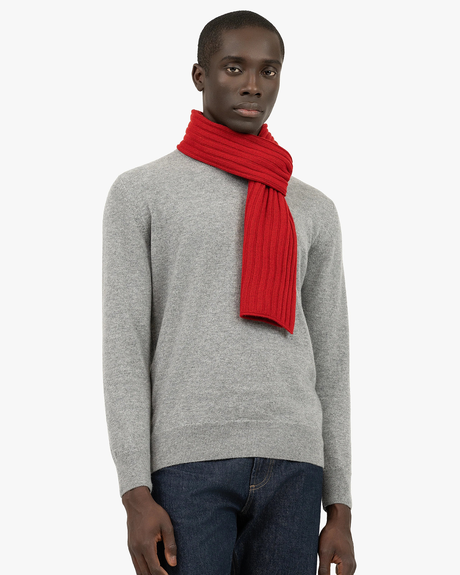 Men's Ribbed Scarf - Red Cashmere