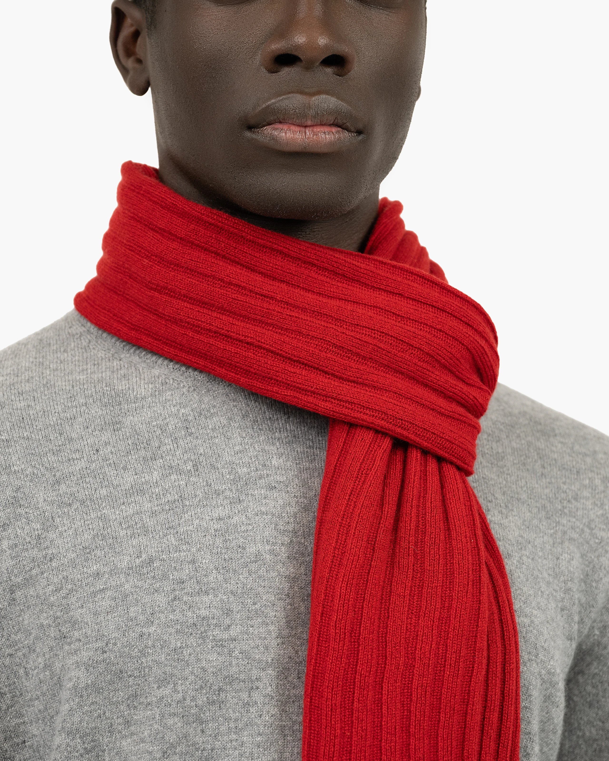 Men's Ribbed Scarf - Red Cashmere