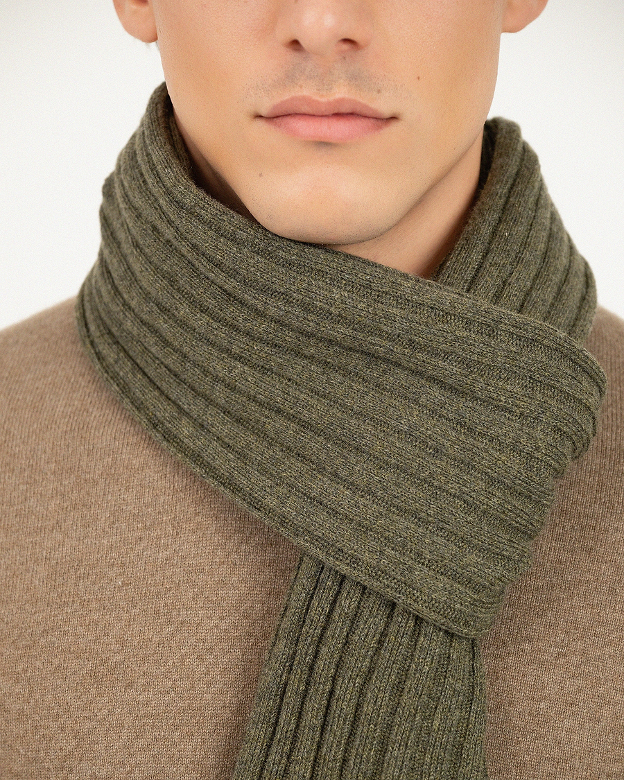 Men's Ribbed Scarf - Green Cashmere