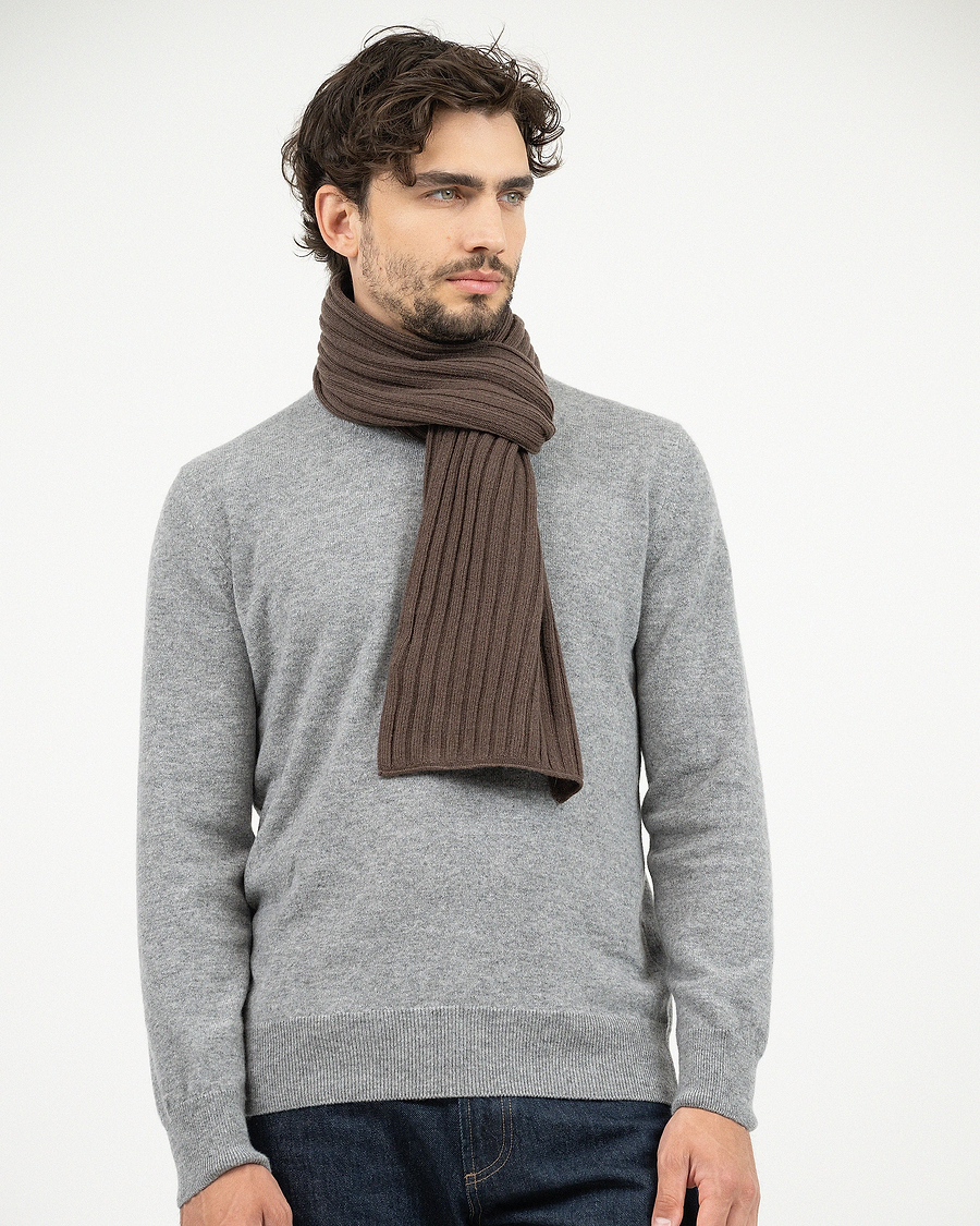Men's Ribbed Scarf - Brown Cashmere