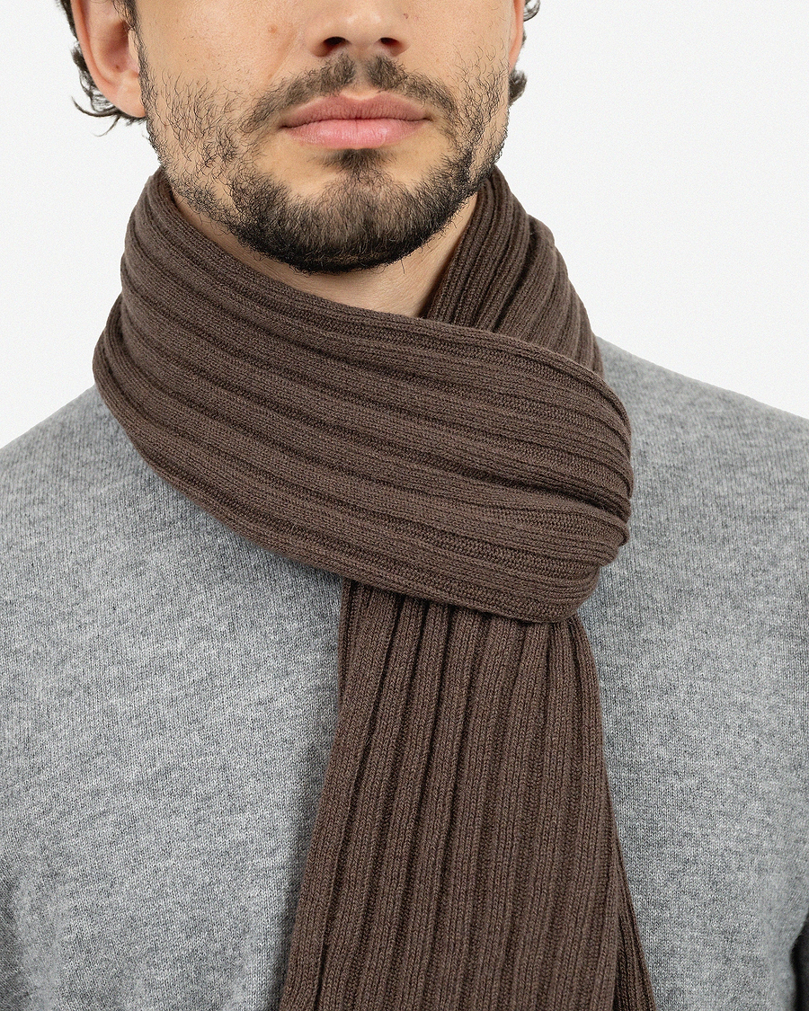 Men's Ribbed Scarf - Brown Cashmere