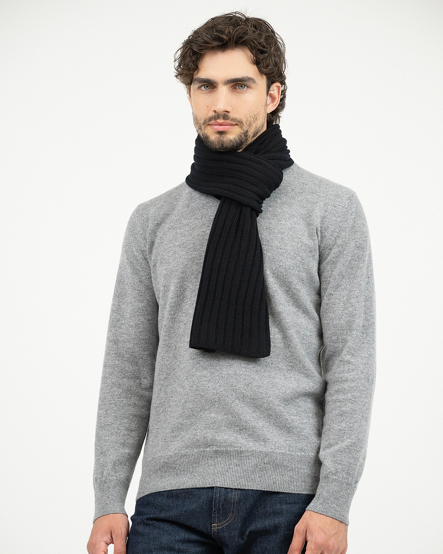 Men's Ribbed Scarf - Black Cashmere