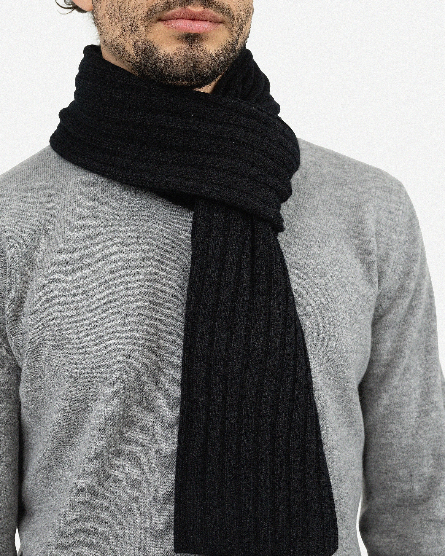 Men's Ribbed Scarf - Black Cashmere