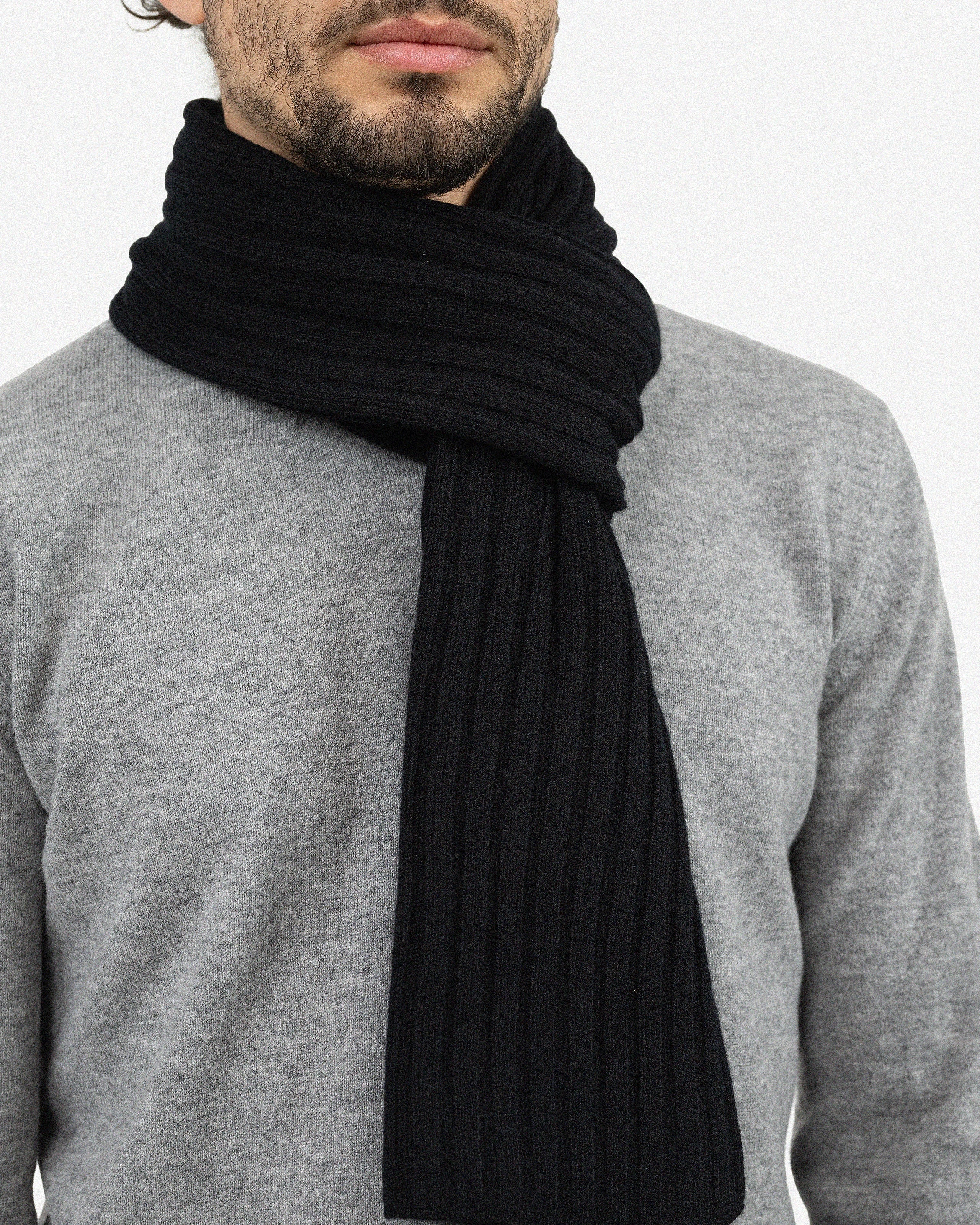 Men's Ribbed Scarf - Black Cashmere