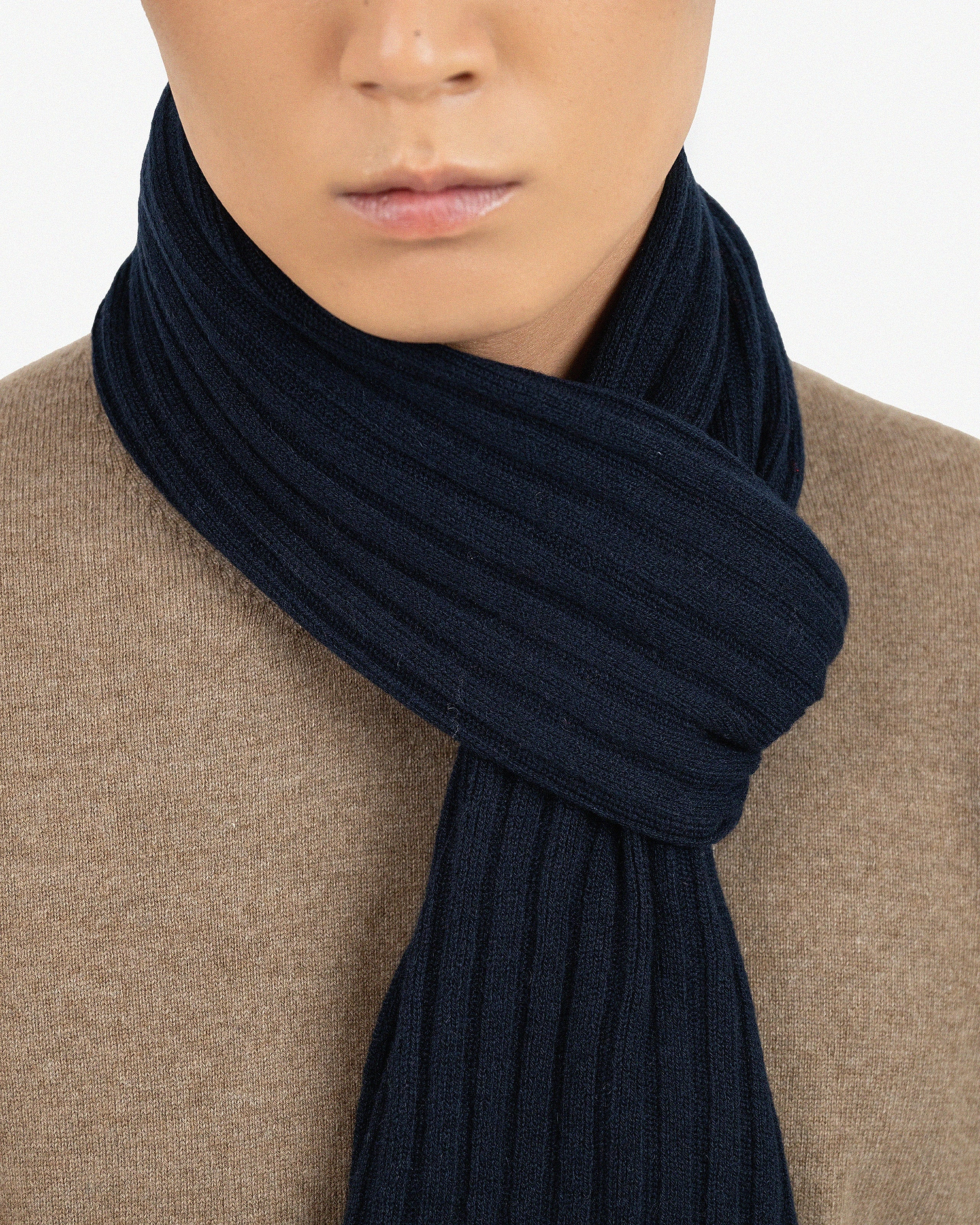 Men's Ribbed Scarf - Night Blue Cashmere