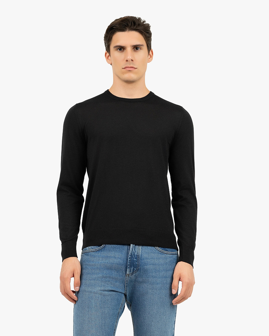 Men's Ritz Crew Neck Sweater - Black Cashmere / Seta