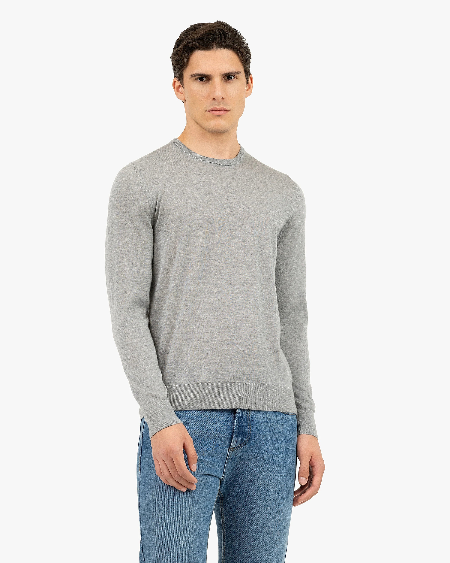 Men's Ritz Crew Neck Sweater - Grey Cashmere / Seta
