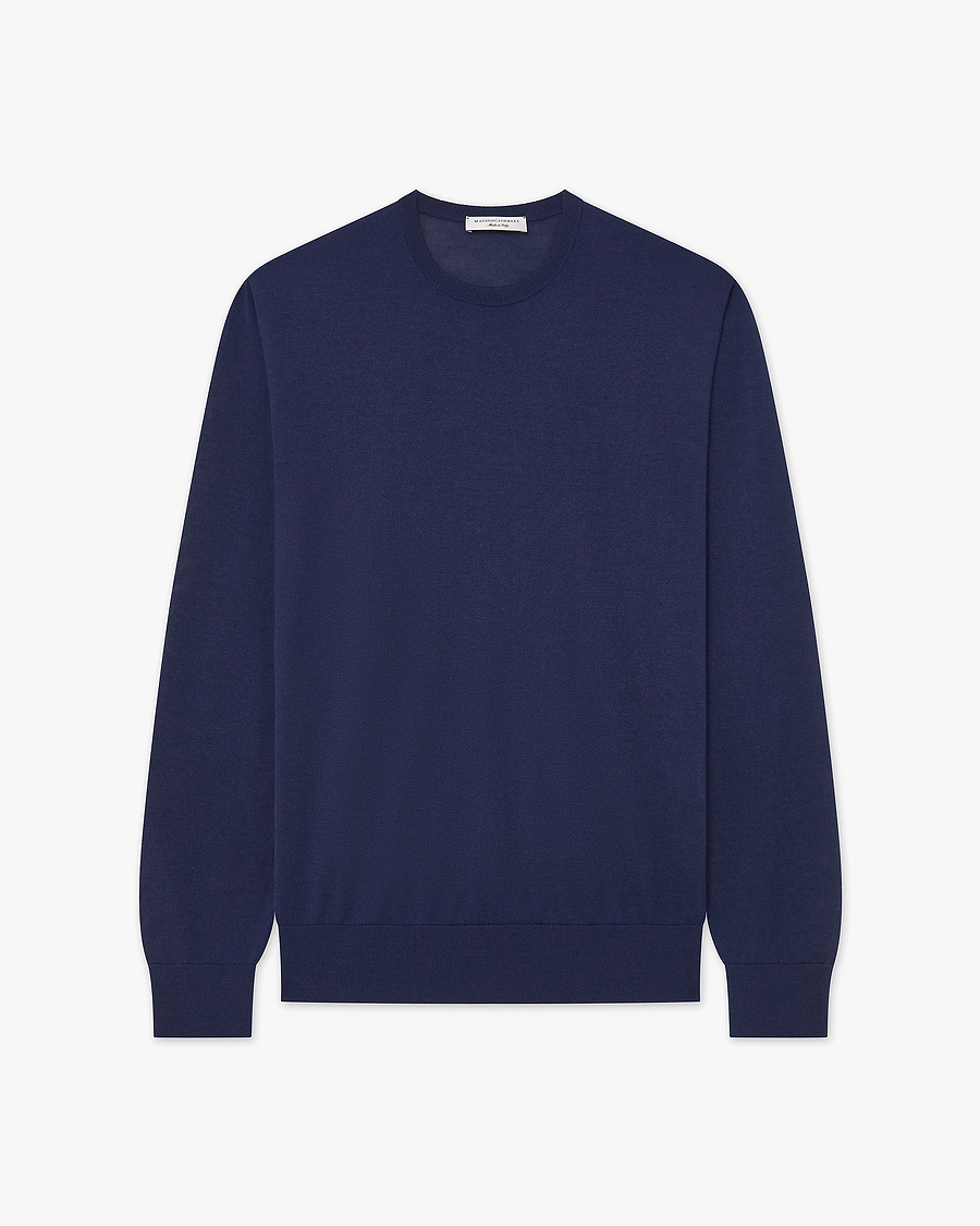 Men's Ritz Crew Neck Sweater - Blue Cashmere / Seta