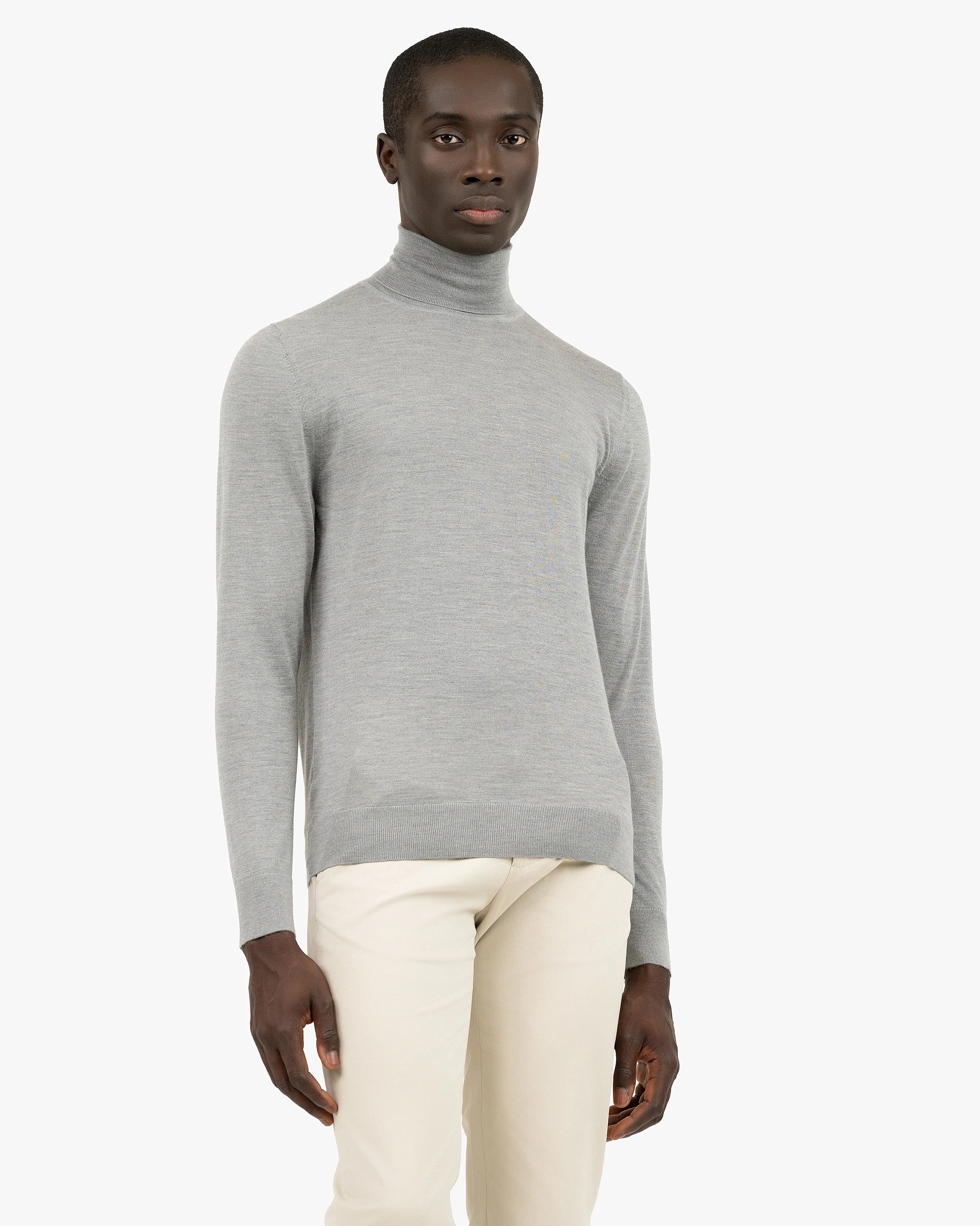 Men's Ritz Cashmere-Silk Roll Neck Jumper - Grey | MaisonCashmere