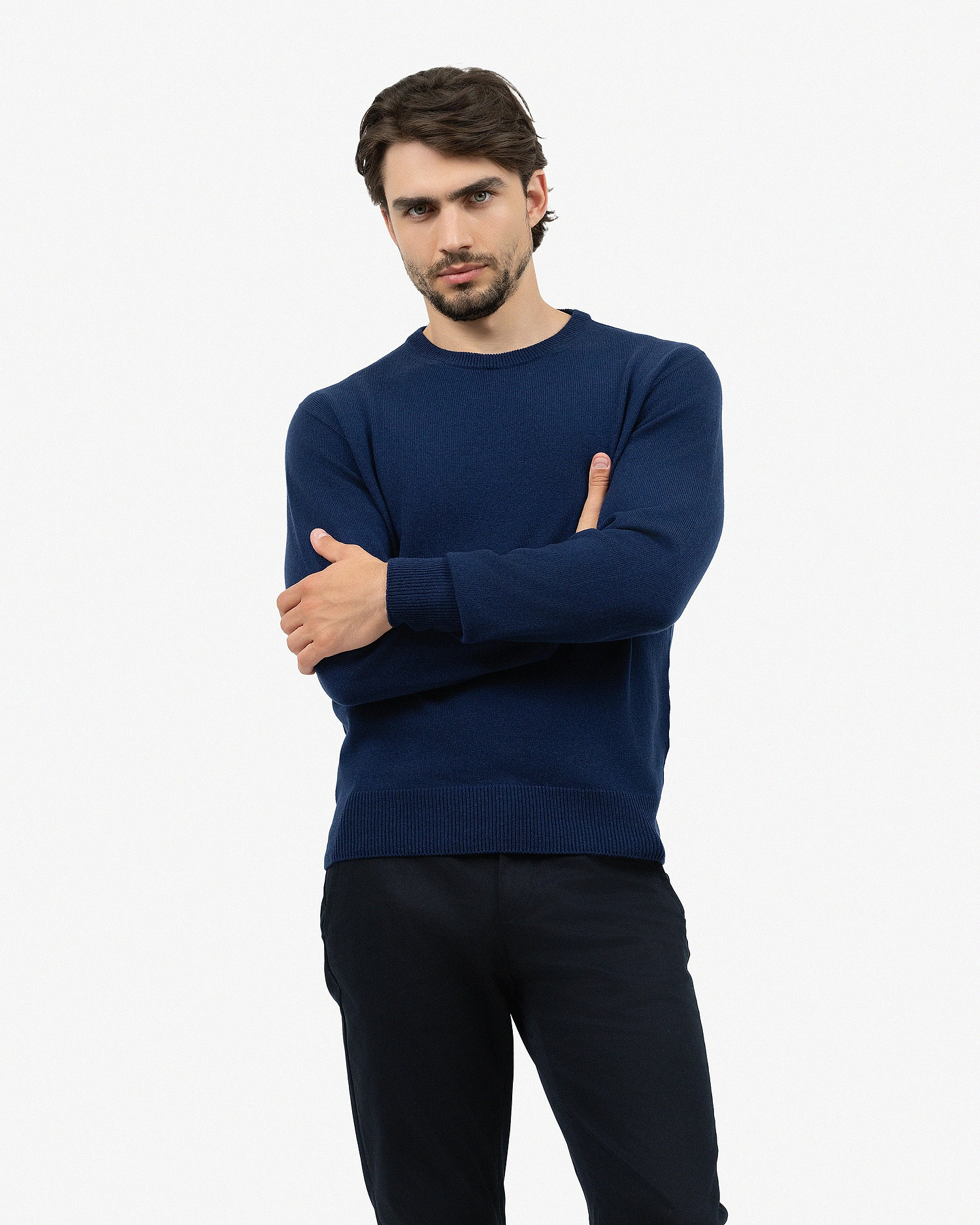 Men's Saxon Crew Neck Sweater - Blue Merino