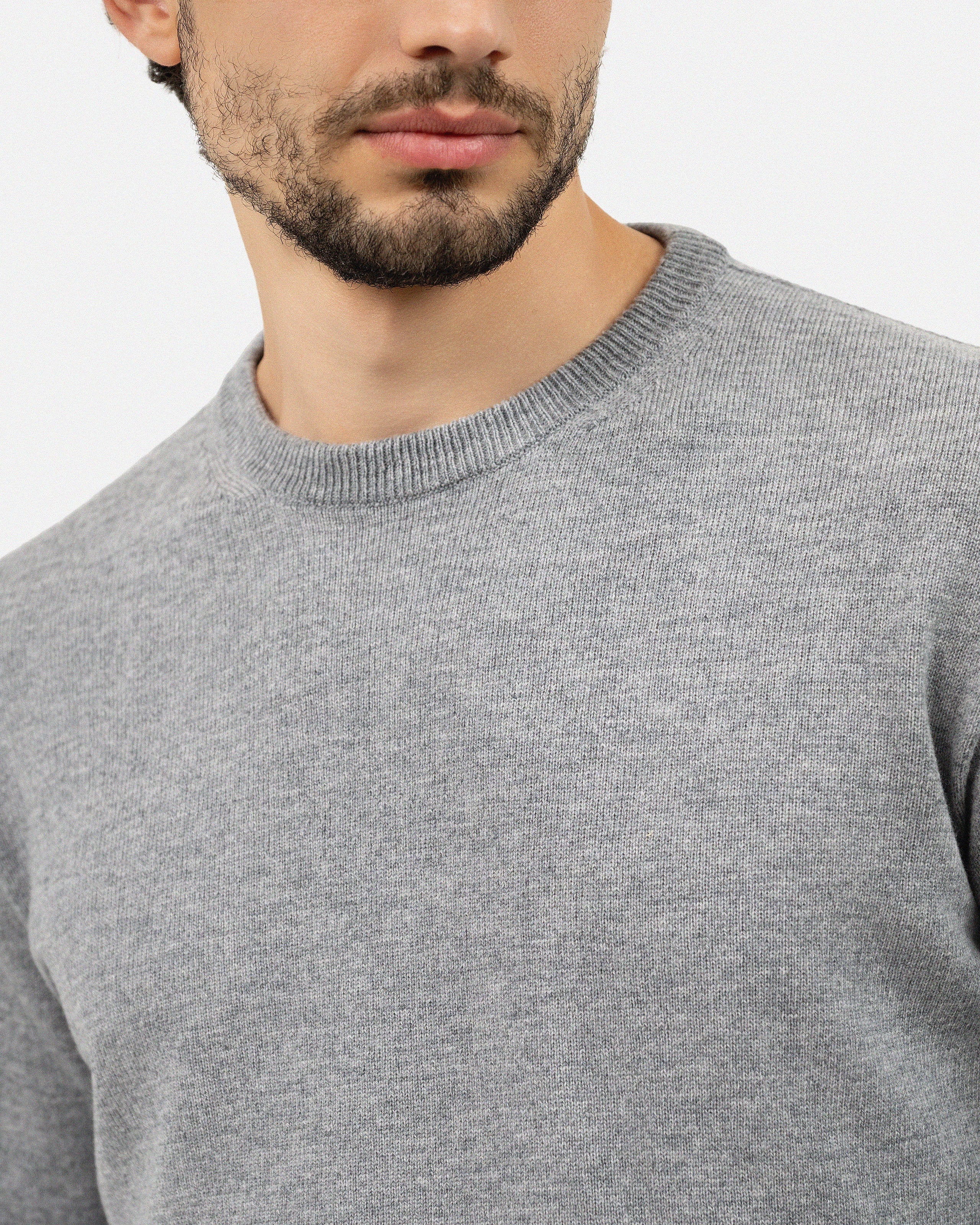 Men's Saxon Crew Neck Sweater - Medium Grey Merino