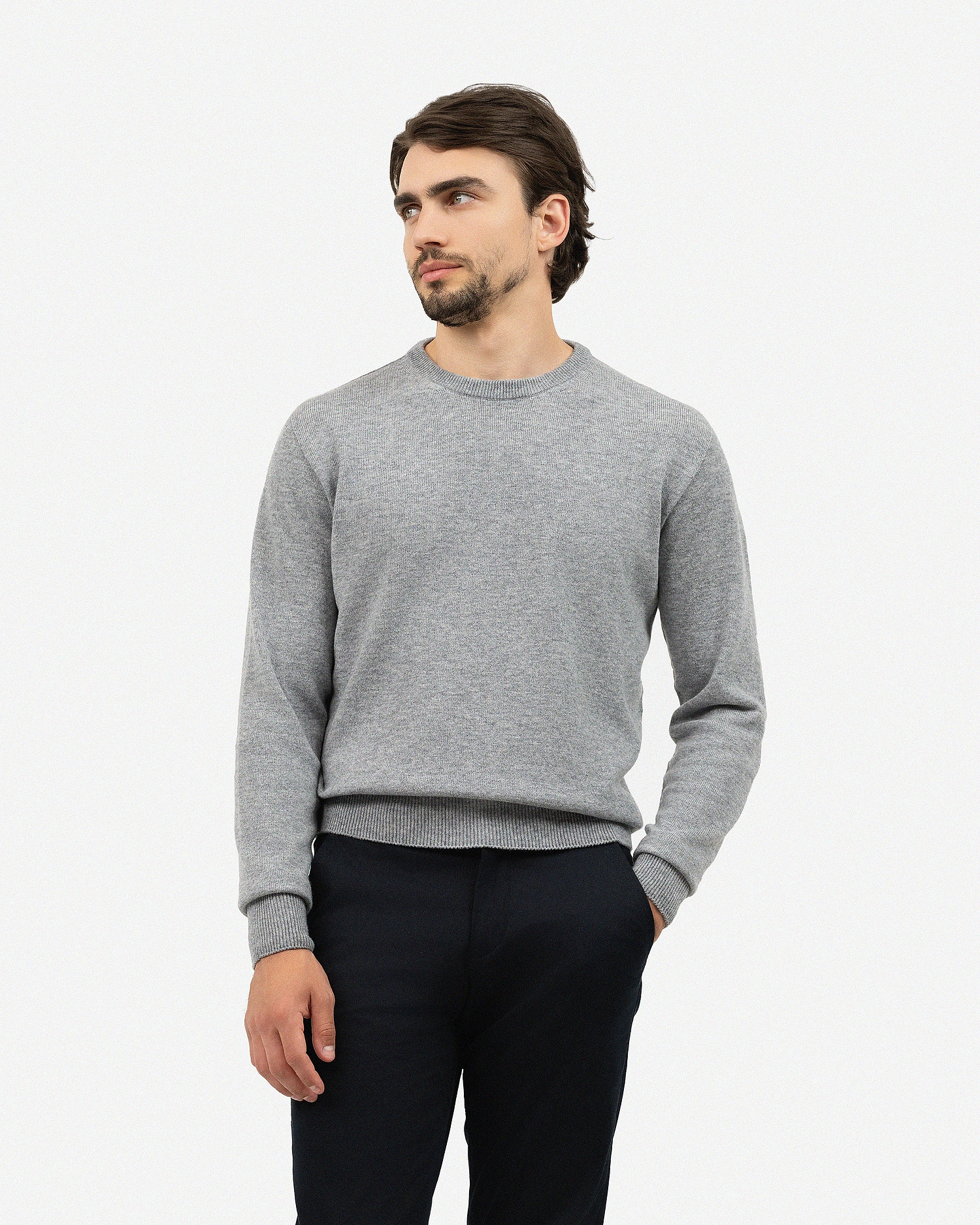 Men's Saxon Crew Neck Sweater - Medium Grey Merino