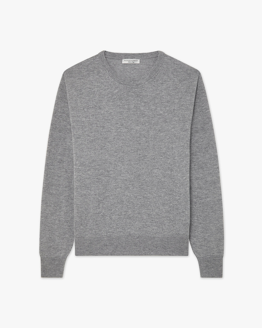 Men's Saxon Crew Neck Sweater - Medium Grey Merino