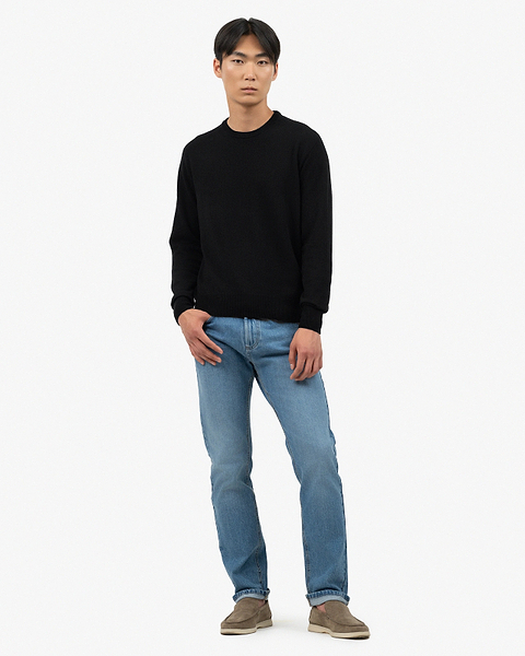 Men's Saxon Crew Neck Sweater - Black Merino