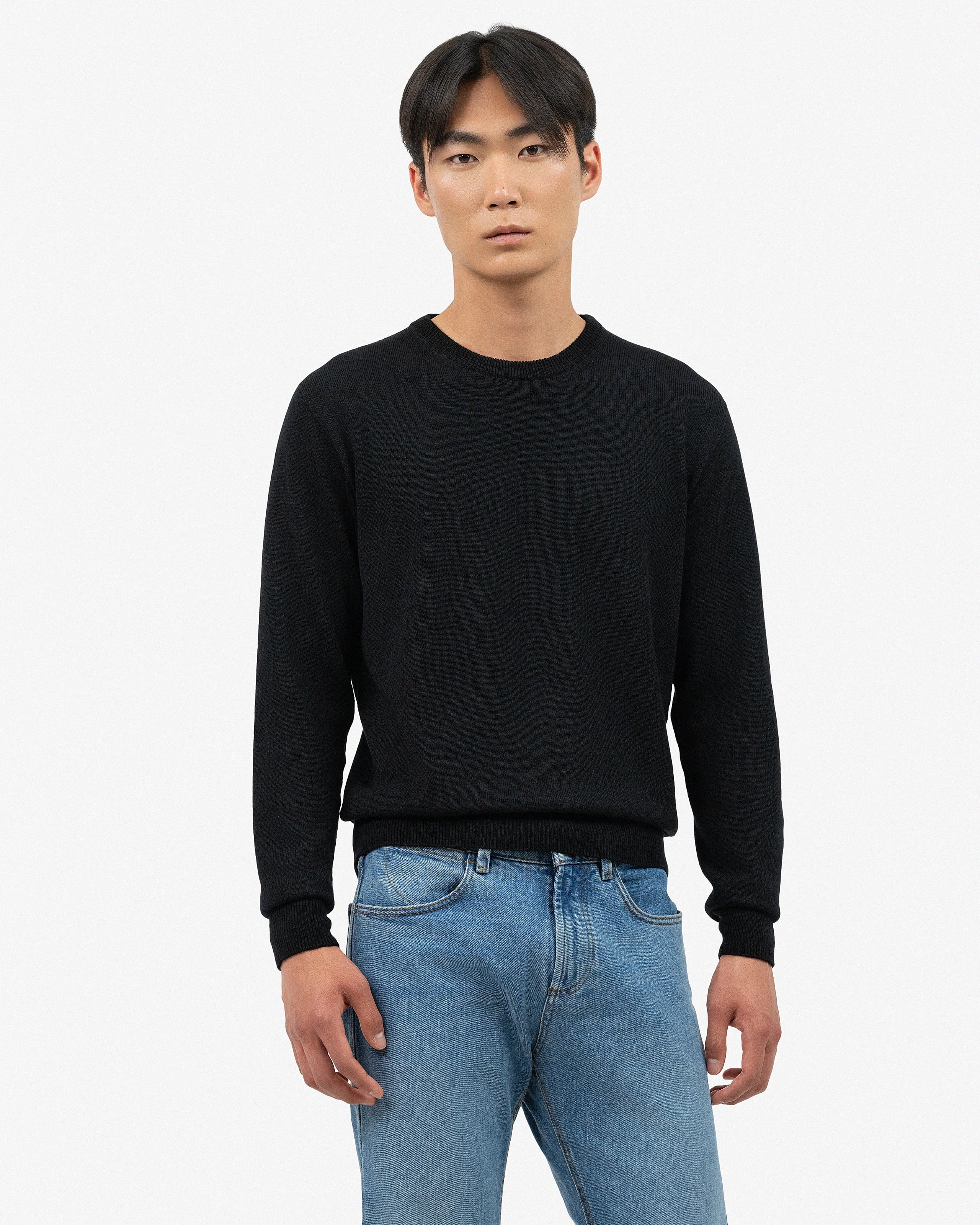 Men's Saxon Crew Neck Sweater - Black Merino