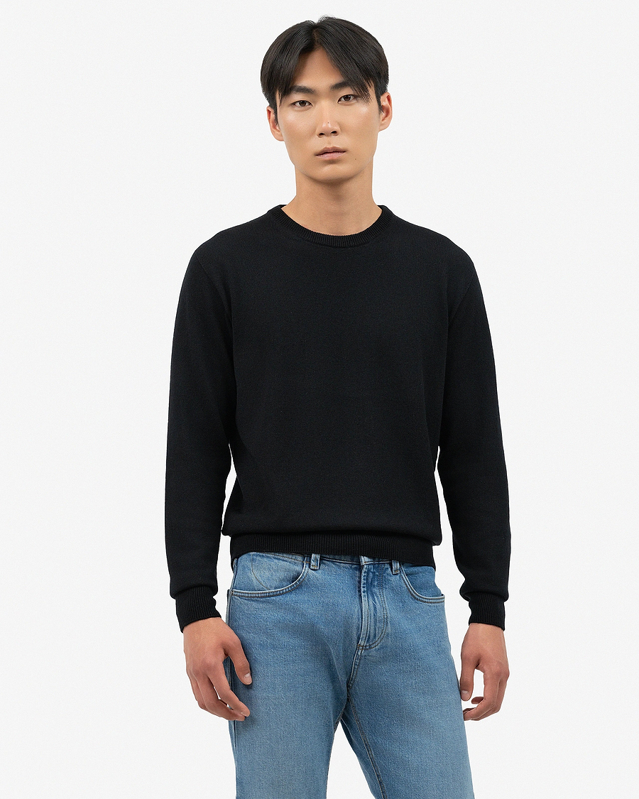 Men's Saxon Crew Neck Sweater - Black Merino
